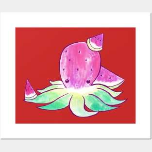 Watermelon Octopus Watercolor Posters and Art